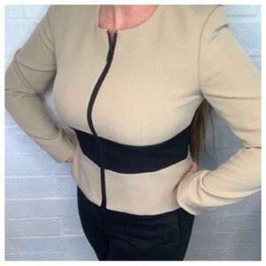 Kasper Colorblock Zip Up Blazer Tan Jacket size 6P